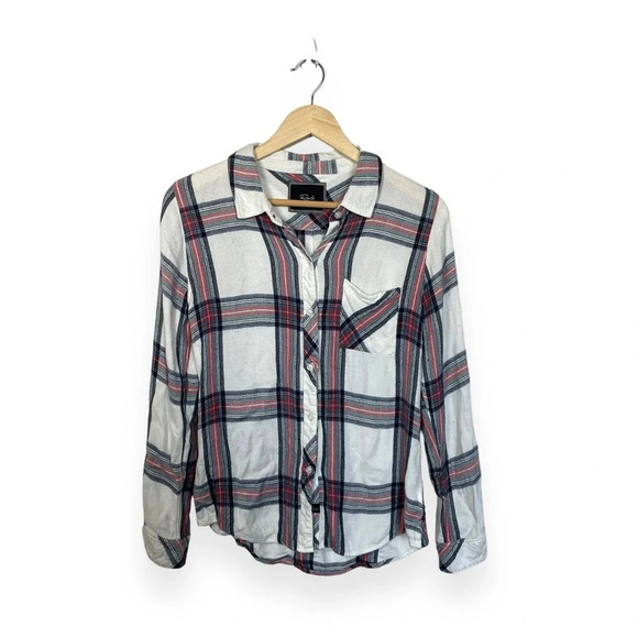 Rails Women’s Hunter Long Sleeve Plaid Button Down in White/Navy/Red Size S - Picture 8 of 14